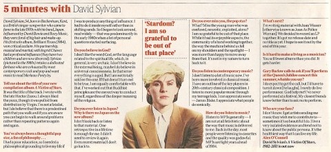 5 minutes with David Sylvian (The Times, March 2012)
