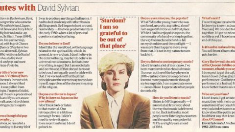 5 minutes with David Sylvian (The Times, March 2012)