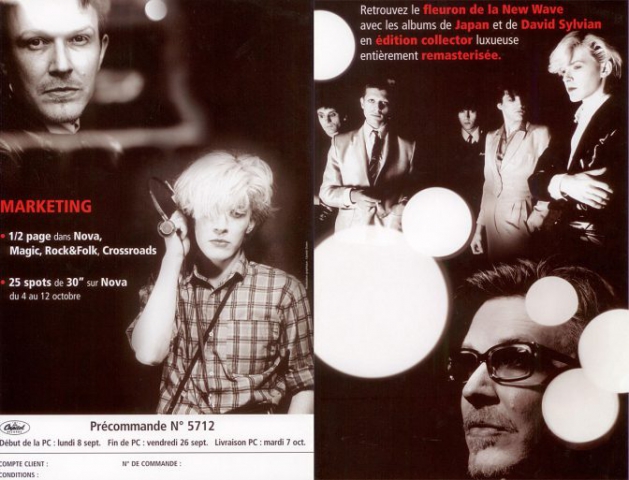 4 page folded flyer advert for the Japan - Sylvian re-issues in 2003 (France) These are the outer two pages (1 and 4)