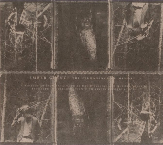 Front of the Japanese flyer, for the Ember Glance exhibition staged at the Temporary Museum (F-GO SOKO: T33 Warehouse) on Tokyo Bay, Shinagawa as part of a series of experimental exhibitions, installations and performances conceived and produced by national and international artists at the invitation of Tokyo Creativ. Also included a flyer that announced the release of the limited edition catalogue by Russell Mills and David Sylvian. The box never came. In stead, the box by Virgin with the book and CD saw the light of day.